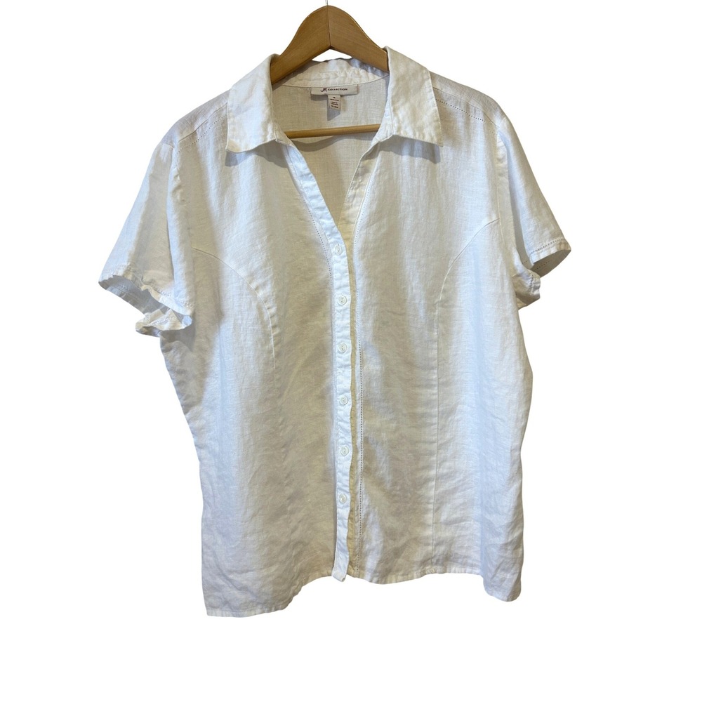 Womens 100% Linen Button Up Top Size 18 (XL) White Coastal Boho Beach Minimalist